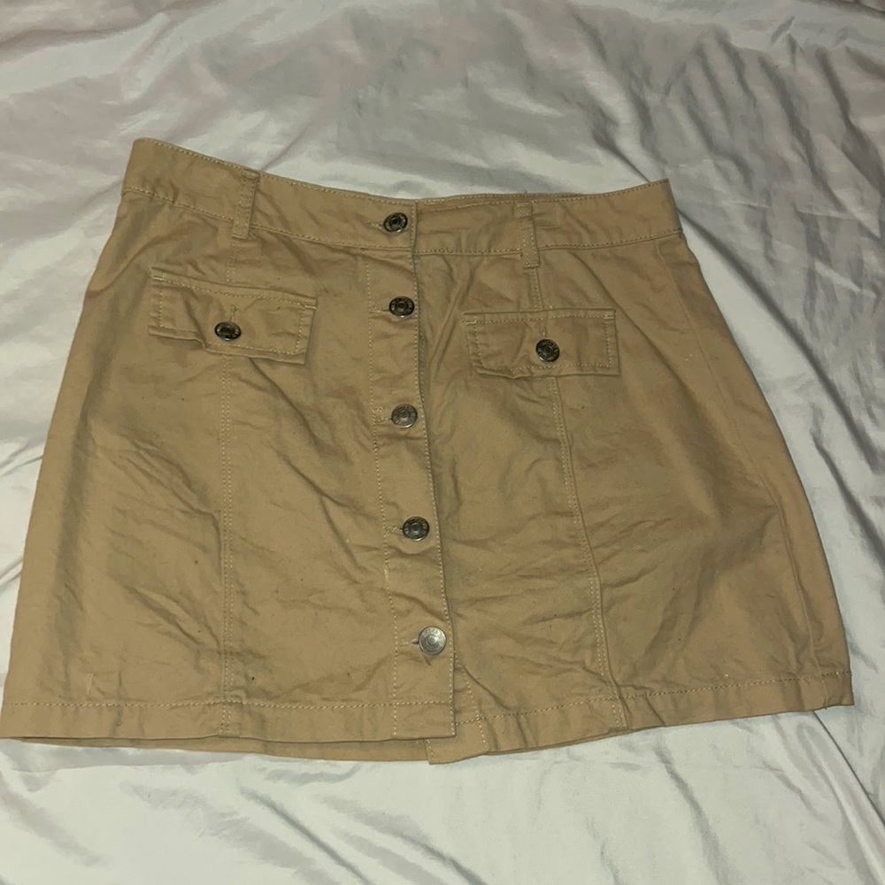 Beige Denim Mini Pencil Skirt